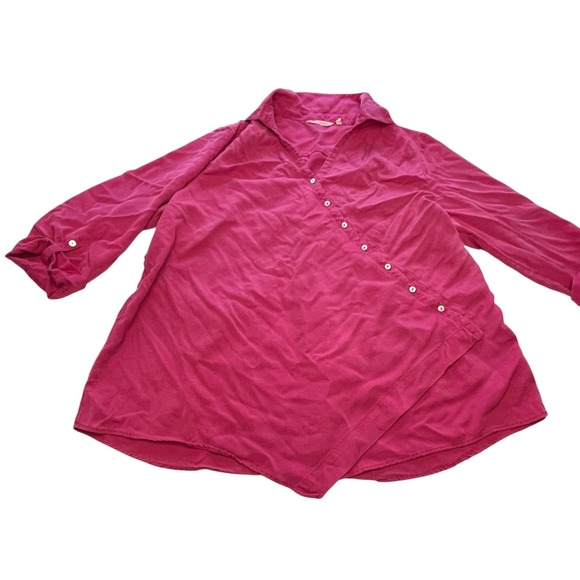 Soft Surroundings 2X Fuschia Tencel Lyocell Asymmetrical Button Up Tunic Top - Picture 1 of 8